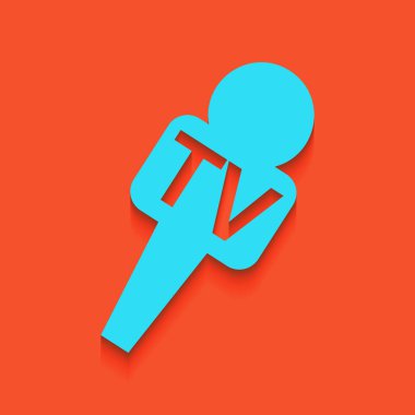 TV mikrofon işaret illüstrasyon. Vektör. Flamingo arka plan üzerinde aşağı attınız yumuşak gölgeli mavi kutsal kişilerin resmi.