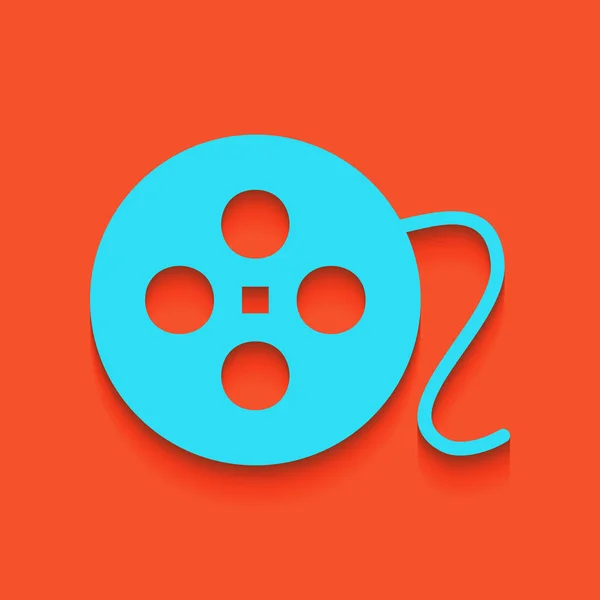 Sinal circular do filme. Vector. Ícone azul com sombra suave colocada no fundo flamingo . — Vetor de Stock