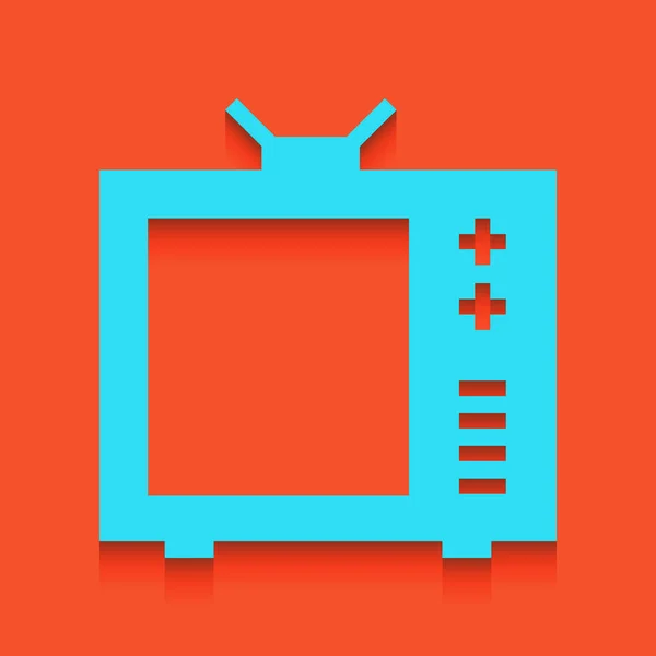 Illustration de panneau TV. Vecteur. Icône bleue avec ombre douce posée sur fond de flamant rose . — Image vectorielle