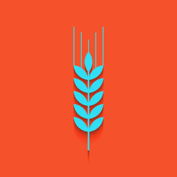 Wheat sign illustration. Spike. Spica. Vector. Blue icon with soft shadow putted down on flamingo background. — Stock Vector