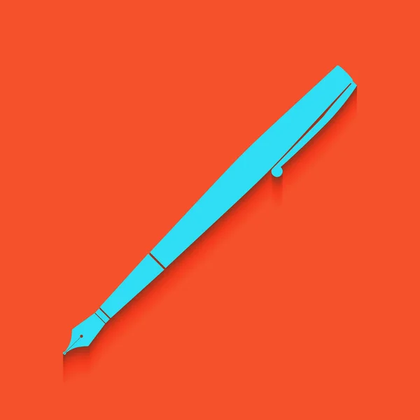 Pen tecken illustration. Vektor. Blå symbol med mjuk skugga putted ner på flamingo bakgrund. — Stock vektor