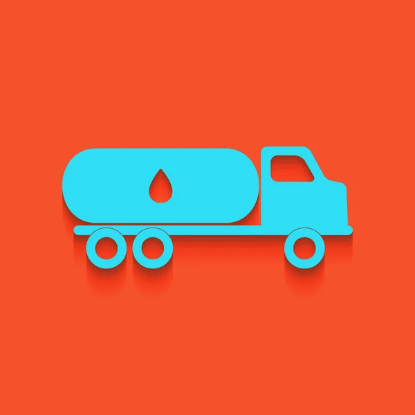 Carro transporta sinal de óleo. Vector. Ícone azul com sombra suave colocada no fundo flamingo . —  Vetores de Stock