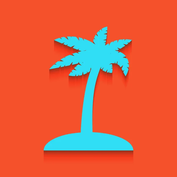Знак кокосовой пальмы. Вектор. Синий значок с мягкой тенью на фоне фламинго . — стоковый вектор
