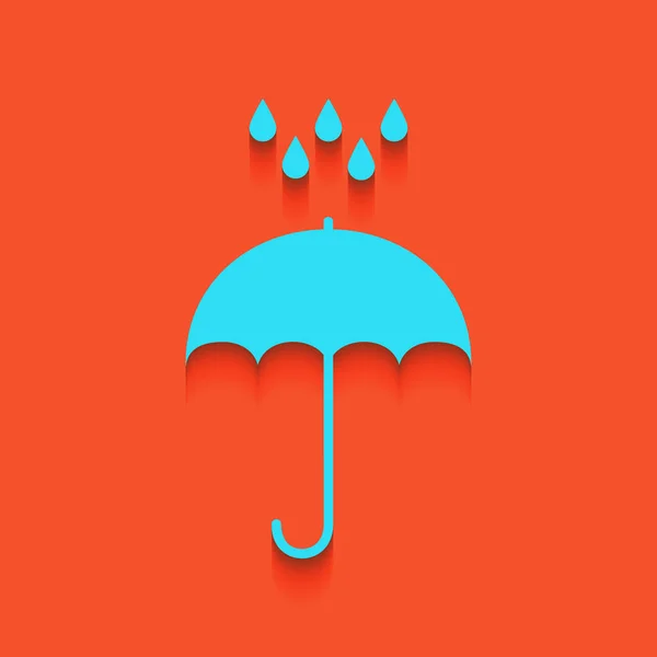 Parapluie avec gouttes d'eau. Symbole de protection pluie. Style design plat. Vecteur. Icône bleue avec ombre douce posée sur fond de flamant rose . — Image vectorielle