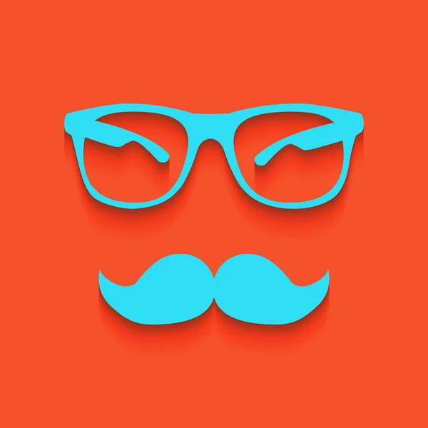 Moustache et lunettes signent. Vecteur. Icône bleue avec ombre douce posée sur fond de flamant rose . — Image vectorielle