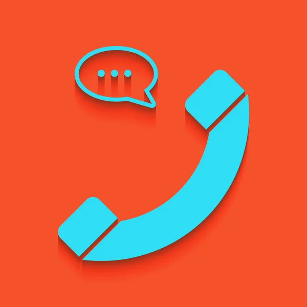 Telefon mit Sprechblasenzeichen. Vektor. blaues Symbol mit weichem Schatten auf Flamingo-Hintergrund. — Stockvektor