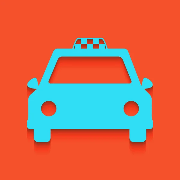 Taxi sign illustration. Vector. Blue icon with soft shadow putted down on flamingo background. — Stock Vector