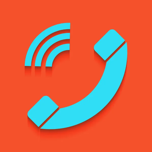 Telefon tecken illustration. Vektor. Blå symbol med mjuk skugga putted ner på flamingo bakgrund. — Stock vektor