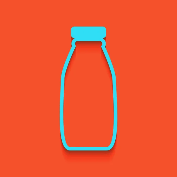 Signe de bouteille de lait. Vecteur. Icône bleue avec ombre douce posée sur fond de flamant rose . — Image vectorielle