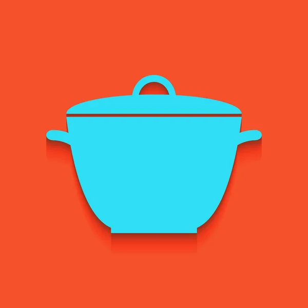 鍋の単純な記号。ベクトル。フラミンゴの背景を入れてソフト シャドウと青いアイコン. — ストックベクタ