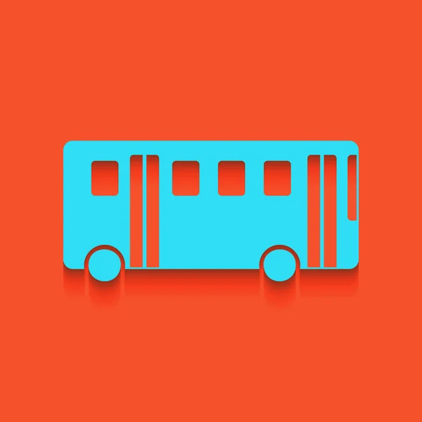 Автобус простой знак. Вектор. Синий значок с мягкой тенью на фоне фламинго . — стоковый вектор