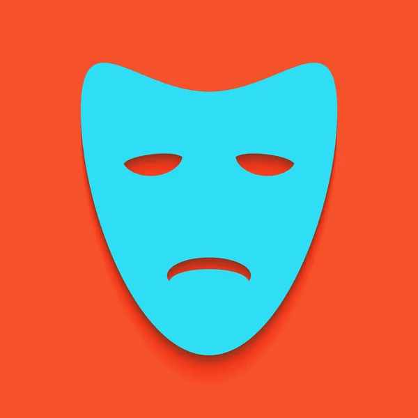 Tragiche maschere teatrali. Vettore. Icona blu con ombra morbida stesa su sfondo fenicottero . — Vettoriale Stock