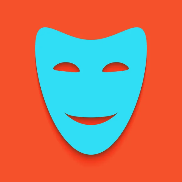 Masques théâtraux comiques. Vecteur. Icône bleue avec ombre douce posée sur fond de flamant rose . — Image vectorielle