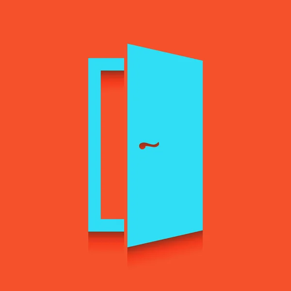 Illustration de panneau de porte. Vecteur. Icône bleue avec ombre douce posée sur fond de flamant rose . — Image vectorielle