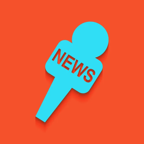 Tv news mikrofon zeichen illustration. Vektor. blaues Symbol mit weichem Schatten auf Flamingo-Hintergrund. — Stockvektor