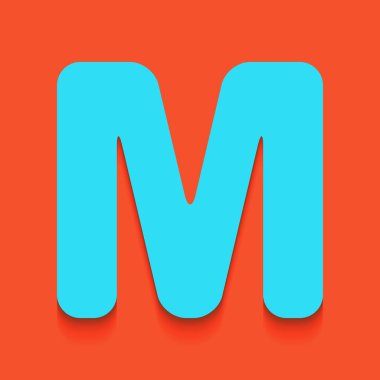 Harf M işareti şablon öğesi tasarım. Vektör. Flamingo arka plan üzerinde aşağı attınız yumuşak gölgeli mavi kutsal kişilerin resmi.