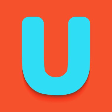 U harfi işareti şablon öğesi tasarım. Vektör. Flamingo arka plan üzerinde aşağı attınız yumuşak gölgeli mavi kutsal kişilerin resmi.