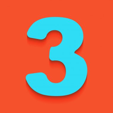 3 numara işareti tasarım şablonu öğesi. Vektör. Flamingo arka plan üzerinde aşağı attınız yumuşak gölgeli mavi kutsal kişilerin resmi.