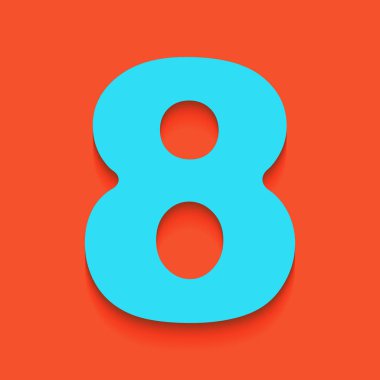 8 numaralı işaret tasarım şablonu öğesi. Vektör. Flamingo arka plan üzerinde aşağı attınız yumuşak gölgeli mavi kutsal kişilerin resmi.