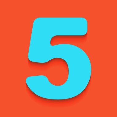 5 numaralı işaret tasarım şablonu öğesi. Vektör. Flamingo arka plan üzerinde aşağı attınız yumuşak gölgeli mavi kutsal kişilerin resmi.