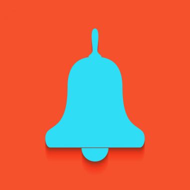 Bell Alarm, bell işaret. Vektör. Flamingo arka plan üzerinde aşağı attınız yumuşak gölgeli mavi kutsal kişilerin resmi.