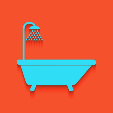 Küvet işareti. Vektör. Flamingo arka plan üzerinde aşağı attınız yumuşak gölgeli mavi kutsal kişilerin resmi.