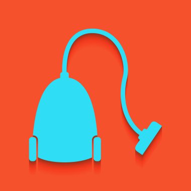 Elektrikli süpürge işareti. Vektör. Flamingo arka plan üzerinde aşağı attınız yumuşak gölgeli mavi kutsal kişilerin resmi.