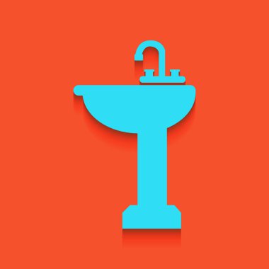 Banyo lavabo üye. Vektör. Flamingo arka plan üzerinde aşağı attınız yumuşak gölgeli mavi kutsal kişilerin resmi.