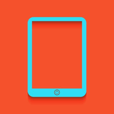 Bilgisayar tablet işareti. Vektör. Flamingo arka plan üzerinde aşağı attınız yumuşak gölgeli mavi kutsal kişilerin resmi.