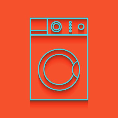 Çamaşır makinesi işareti. Vektör. Flamingo arka plan üzerinde aşağı attınız yumuşak gölgeli mavi kutsal kişilerin resmi.