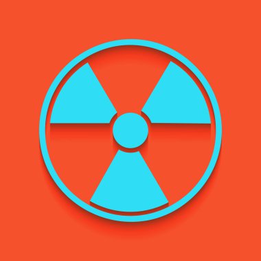 Radyasyon yuvarlak işareti. Vektör. Flamingo arka plan üzerinde aşağı attınız yumuşak gölgeli mavi kutsal kişilerin resmi.