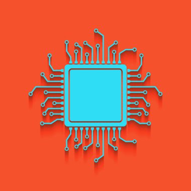 CPU mikroişlemci illüstrasyon. Vektör. Flamingo arka plan üzerinde aşağı attınız yumuşak gölgeli mavi kutsal kişilerin resmi.