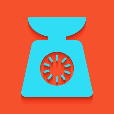 Mutfak işareti ölçekler. Vektör. Flamingo arka plan üzerinde aşağı attınız yumuşak gölgeli mavi kutsal kişilerin resmi.