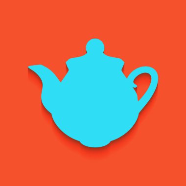 Çay makinesi mutfak işareti. Vektör. Flamingo arka plan üzerinde aşağı attınız yumuşak gölgeli mavi kutsal kişilerin resmi.