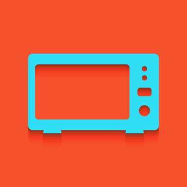 Mikrodalga işaret illüstrasyon. Vektör. Flamingo arka plan üzerinde aşağı attınız yumuşak gölgeli mavi kutsal kişilerin resmi.