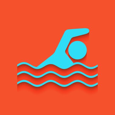 Yüzme su spor işareti. Vektör. Flamingo arka plan üzerinde aşağı attınız yumuşak gölgeli mavi kutsal kişilerin resmi.