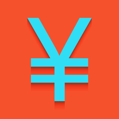 Yen işareti. Vektör. Flamingo arka plan üzerinde aşağı attınız yumuşak gölgeli mavi kutsal kişilerin resmi.