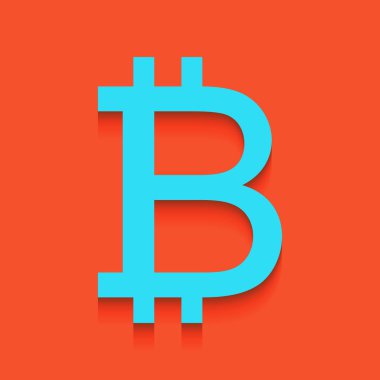 Bitcoin işareti. Vektör. Flamingo arka plan üzerinde aşağı attınız yumuşak gölgeli mavi kutsal kişilerin resmi.