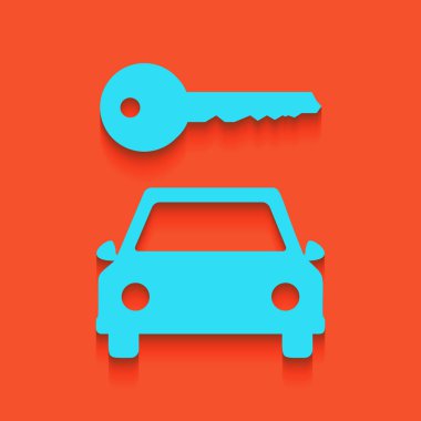 Araba anahtar basit işareti. Vektör. Flamingo arka plan üzerinde aşağı attınız yumuşak gölgeli mavi kutsal kişilerin resmi.