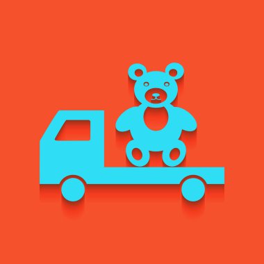 Ayı ile kamyon. Vektör. Flamingo arka plan üzerinde aşağı attınız yumuşak gölgeli mavi kutsal kişilerin resmi.