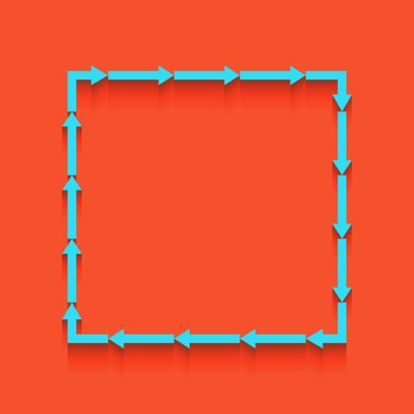 Bir kare şekli üzerindeki oku. Vektör. Flamingo arka plan üzerinde aşağı attınız yumuşak gölgeli mavi kutsal kişilerin resmi.