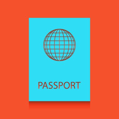 Pasaport işareti illüstrasyon. Vektör. Flamingo arka plan üzerinde aşağı attınız yumuşak gölgeli mavi kutsal kişilerin resmi.