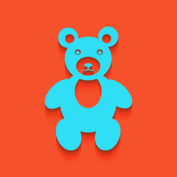 Teddy bear logga illustration. Vektor. Blå symbol med mjuk skugga putted ner på flamingo bakgrund. — Stock vektor