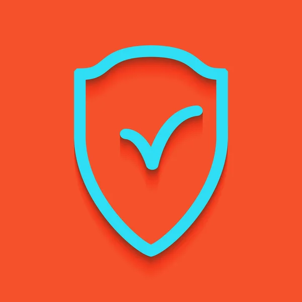 Signo de escudo como símbolo de proteção e seguro. Vector. Ícone azul com sombra suave colocada no fundo flamingo . — Vetor de Stock