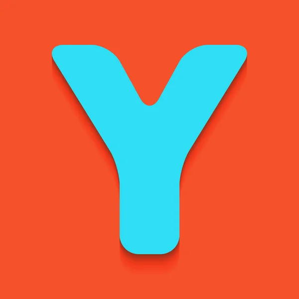 Písmeno Y znak design prvek šablony. Vektor. Modrá ikona s měkký stín putted dolů na flamingo pozadí. — Stockový vektor