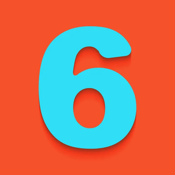 Numero 6 segno elemento modello di design. Vettore. Icona blu con ombra morbida stesa su sfondo fenicottero . — Vettoriale Stock