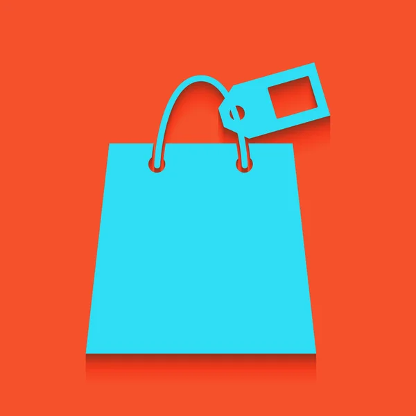 Shopping väska skylt med taggen. Vektor. Blå symbol med mjuk skugga putted ner på flamingo bakgrund. — Stock vektor