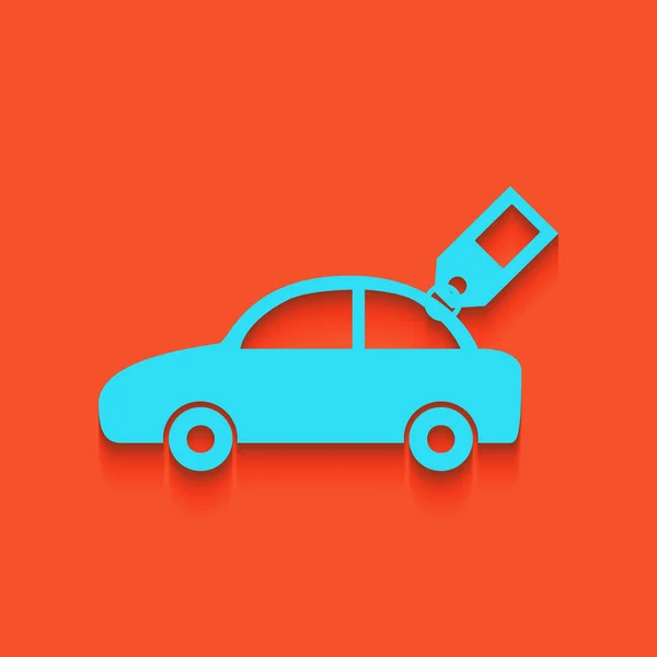 Panneau de voiture avec étiquette. Vecteur. Icône bleue avec ombre douce posée sur fond de flamant rose . — Image vectorielle