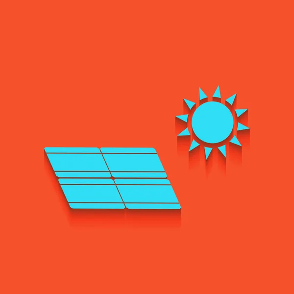 太陽エネルギーのパネル。エコ トレンド コンセプト サイン。ベクトル。フラミンゴの背景を入れてソフト シャドウと青いアイコン. — ストックベクタ