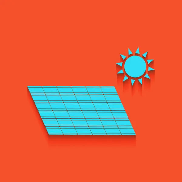 太陽エネルギーのパネル。エコ トレンド コンセプト サイン。ベクトル。フラミンゴの背景を入れてソフト シャドウと青いアイコン. — ストックベクタ